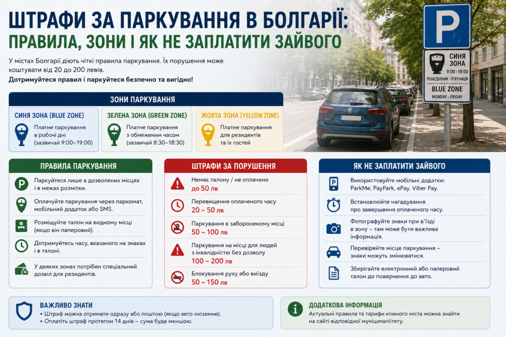 Штрафи за паркування в Болгарії: правила, зони і як не заплатити зайвого