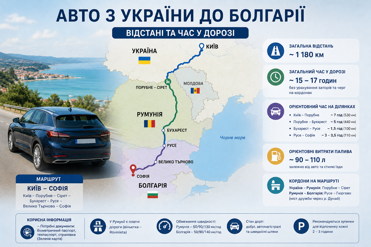 Як доїхати до Болгарії з України у 2026 році: автобус, авто, літак
