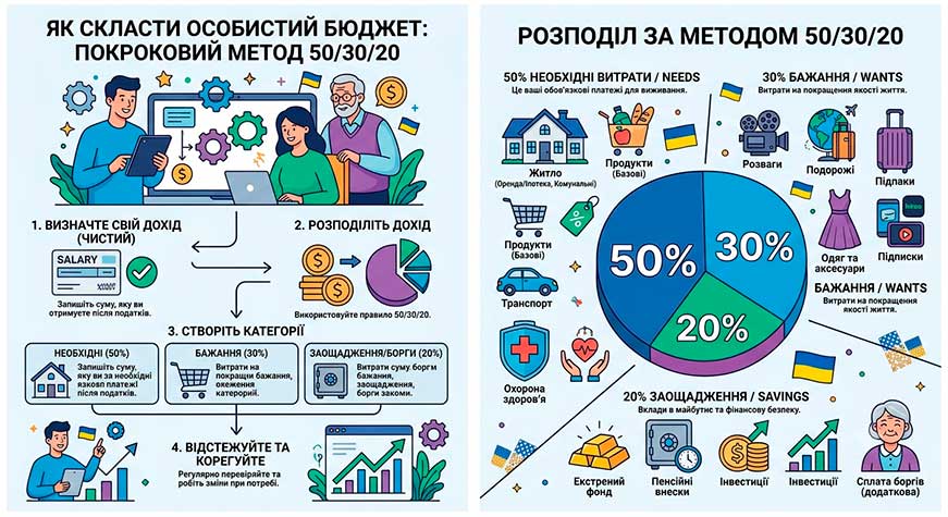 Як скласти особистий бюджет: метод 50/30/20 у 2026 році